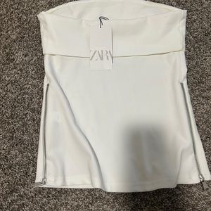 Zara white silver zippers strapless top